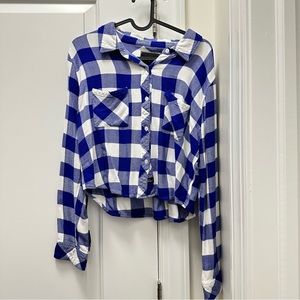 Rails blue & white Buffalo check cropped flannel